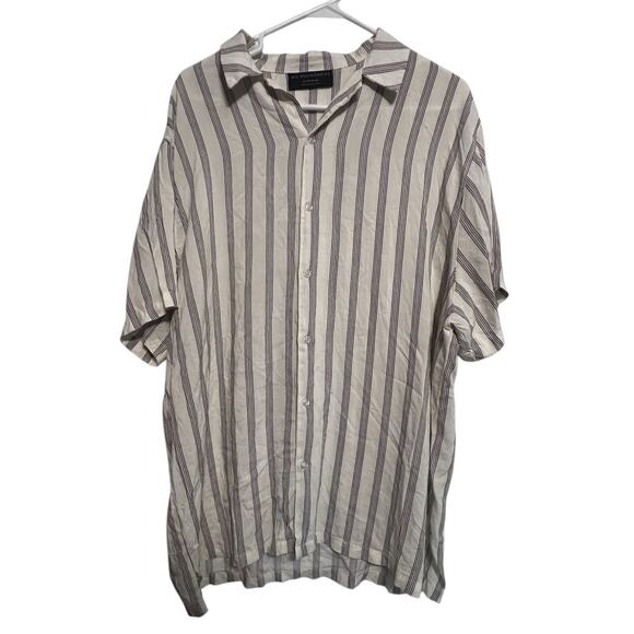 No Boundaries Button Down Collard Dress Shirt  Mens SIze XL  Cream Blue Stripes - Picture 1 of 5